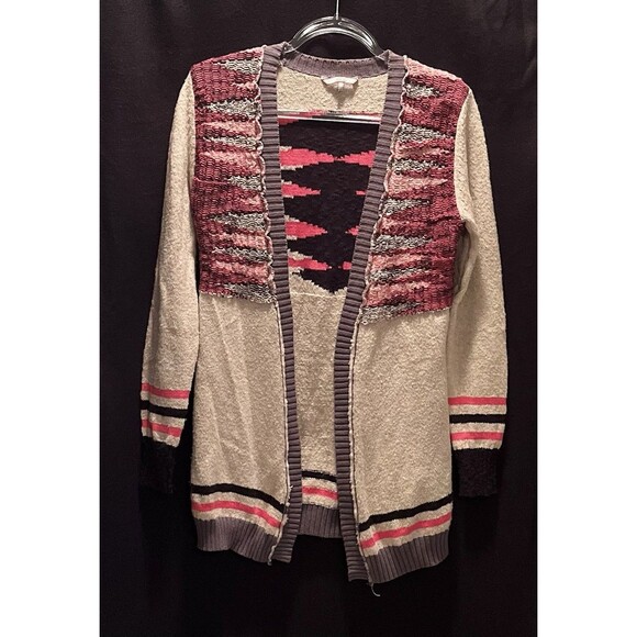 BKE Buckle Open Cardigan Aztec Boho Western Womens S Cream Pink Black Gray Cozy - Picture 1 of 7